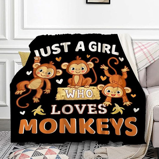 Monkey Blanket for Girls Just A Girl Who Loves Monkeys Gifts for Kids Women Soft Lightweight Comfortable Throw Blanket for Bedding Sofa Camping 30x40inches