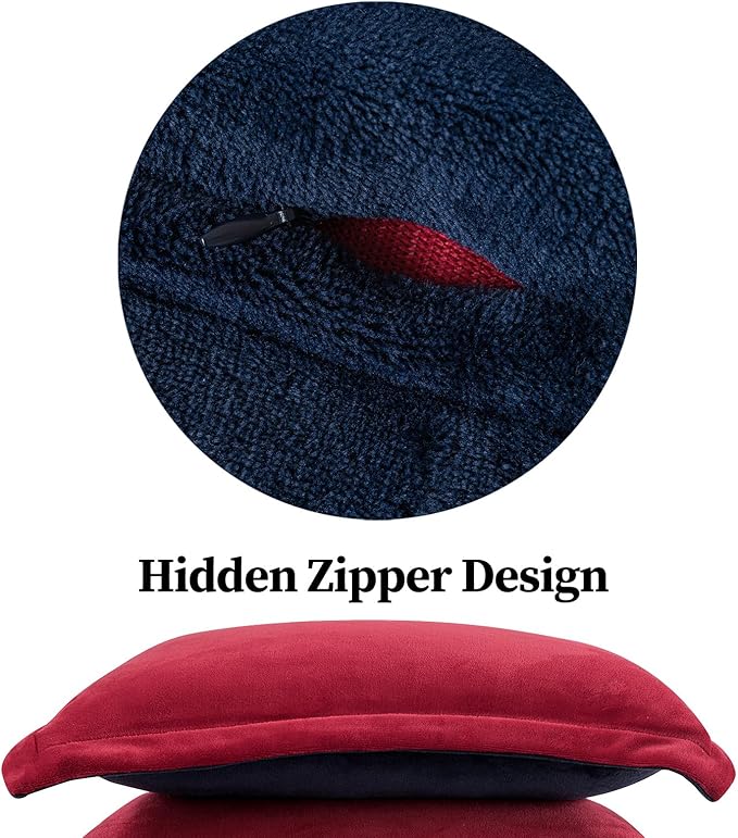 Petrichor Velvet Flannel Queen Comforter Set- Red and Navy Blanket,Luxury Fuzzy Heavy Bedding Set, 3 Pieces Plush Winter Bed Set with Comforter (90"x90") & 2 Pillow Shams (20"x26")