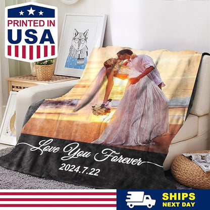 Yoke Style Ships Next Day, Custom Blanket with Photos Text, Picture Blankets Customized for Couple Gifts, Personalized Blankets and Throws Birthday Gift for Mom Dad Girlfriend Boyfriend Women Men