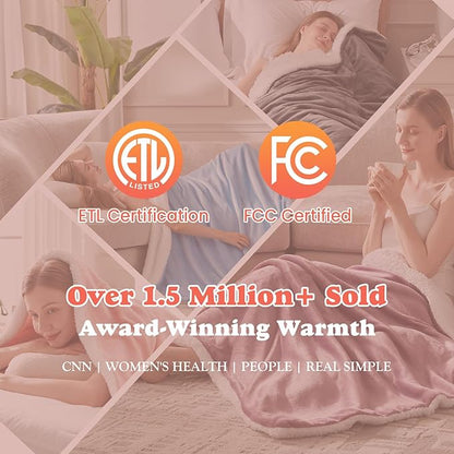 Cozy Heated Blanket Twin Size - Fast Warming Electric Throw Blanket with 6 Heat Settings & 4 Hours Auto-Off, Ideal Gift for Her, 62"x84", Pink