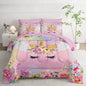 Unicorn Comforter Set Queen - 7 Pcs Floral Girls Bedding, Pink Purple Blue Girls Quilt Set, All Season Microfiber Comforter, Sheets, Pillowcases
