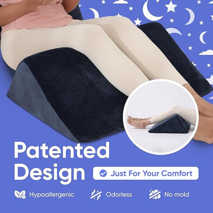 AllSett Health Bed Wedge Pillow – 2 Separate Memory Foam Incline Cushions, System for Legs, Knees and Back Support Pillow