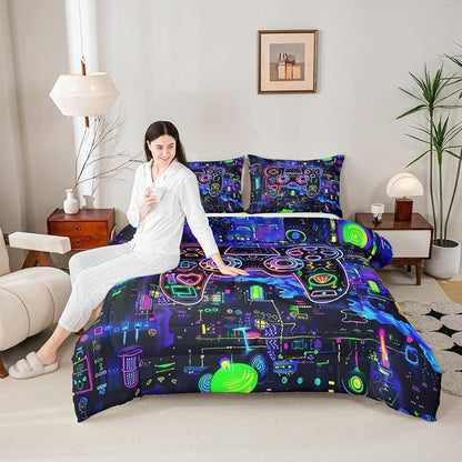 Feelyou Gamer Comforter Set Toddler Size Modern Game Console Controller Comforter for Boys Girls Teens Joystick Bedding Set Gaming Duvet Set Room Decor Dazzling Quilt Set