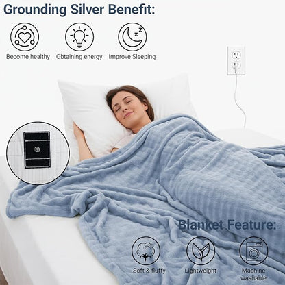 Grounding Blanket Grounding Sheets Queen, Grounding Throw for Improved Sleep, Relieving Pain,Conductive Grounded Mat for Bed with Grounding Wire (Blue, Adult)