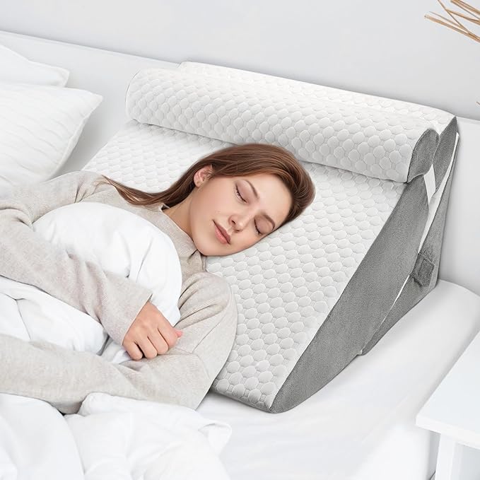 Bed Wedge Pillow for Sleeping, Adjustable Wedge Pillow Set for After Surgery, Elevated Triangle Pillow for Acid Reflux and Back Pain Relief, Post Surgery, Sleep Apnea, Back Suppor