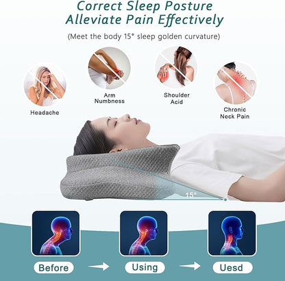 Cervical Neck Pillow for Pain Relief Sleeping, Contour Memory Foam Pillows, Ergonomic Side Sleeper Pillows for Adults, Cooling Orthopedic Neck Support Pillow for Back Stomach Sleepers