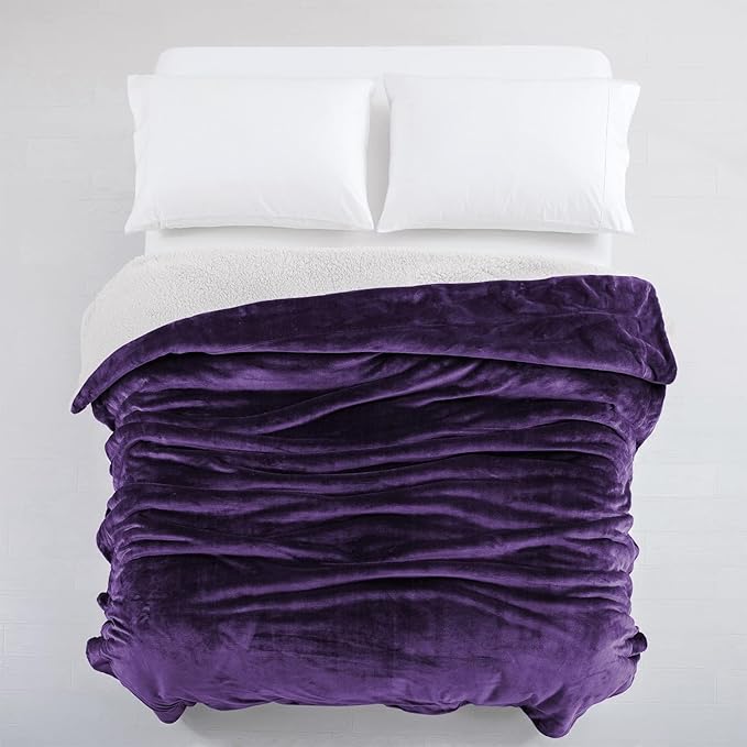IR Imperial Rooms Purple Sherpa Fleece Throw Blanket for Bed - Wholesale Bulk Pack of 16 Sherpa Blankets - Soft Fluffy Throw Blankets for Hotels, Guest Bedroom, 50x60 Inches