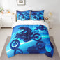 Feelyou Dirt Bike Comforter Set with Sheets King Size Racing Motocross Rider 7 Piece Bedding Set for Kids Boys Girls Teens Toddler Extreme Sports Bed in a Bag Blue Bed Set