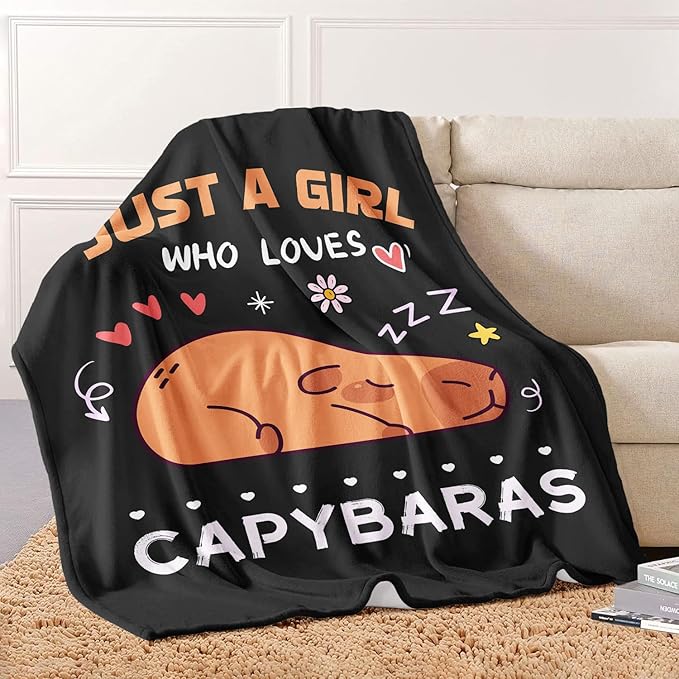 Capybara Lover Blanket, Just A Girl Who Loves Capybaras Blanket, Soft Warm Cozy Fleece Throw, Gifts for Girls Women Kids, 40"x50", Black