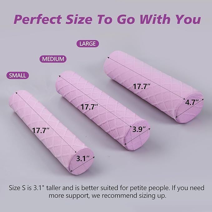 Cozyhealth 3.1" H Small Cervical Roll Pillow, Medium Soft Memory Foam Neck Round Pillow Cylinder Bolster Pillow for Sleeping, Round Neck Support for Bed, Legs, Back and Yoga (Purple, Small - 3.1" H)