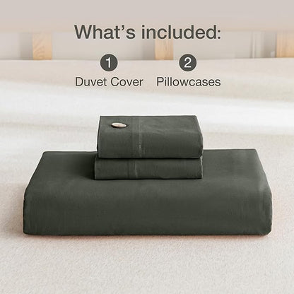 JELLYMONI Cotton Duvet Cover Cal King Size - Gray Comforter Cover with Button 100% Washed Cotton 3PCS Breathable Soft Solid Bedding Set Duvet Cover 104×98in & 2 Pillowcases (NO Comforter)