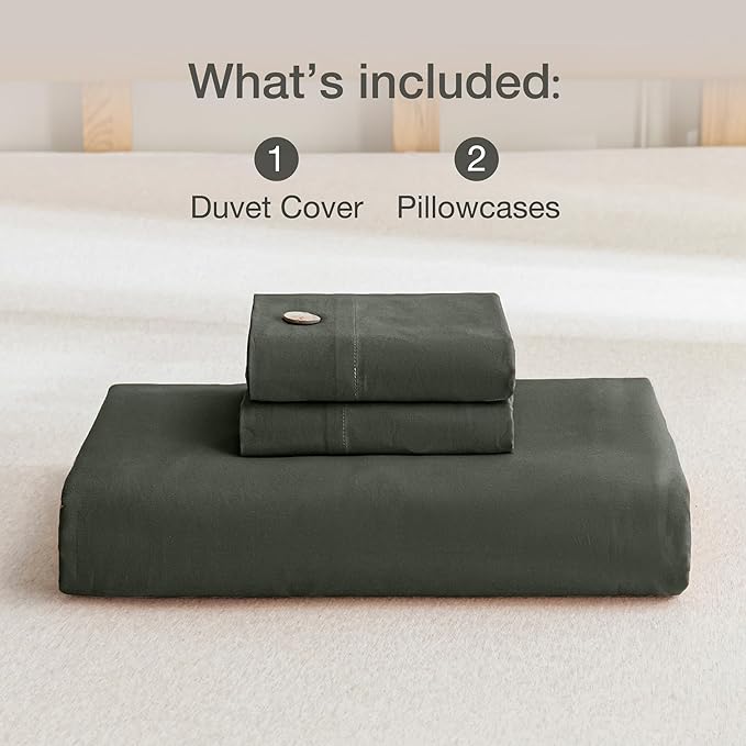 JELLYMONI Cotton Duvet Cover Full Size - Gray Comforter Cover with Button 100% Washed Cotton 3PCS Breathable Soft Solid Bedding Set Duvet Cover 80×90in & 2 Pillowcases (NO Comforter)