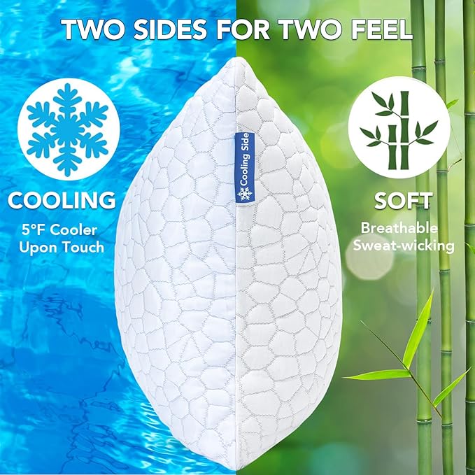 QUTOOL Shredded Memory Foam Pillows for Sleeping King Size Pillow, Cooling Gel Pillows for Hot Sleepers Cool Pillow for Side and Back Sleeper, Soft Yet Support Adjustable Bed Pillow, Home Gifts