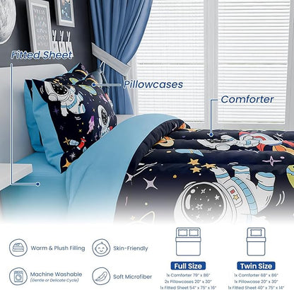 SANDJEST Astronaut Bedding Sets for Boys, Ultra Soft Microfiber Comforter Set with 3-Pieces, Comforters Sets for Kids Children Boy Bedroom Decor