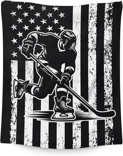 Hockey Gifts for Kids Boys - 50x40 Inches Small Soft Fuzzy Flannel Blankets Accessories Decor Sports Throws for Travel Camping