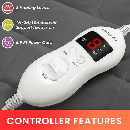 Heated Mattress Pad Twin Size, Electric Mattress Pad Cover w/Single Control 8 Heating Settings, Bed Warmer w/ 4 Auto Shut Off Settings, UL Certified, Deep Pocket, Machine Washable, Dark Grey