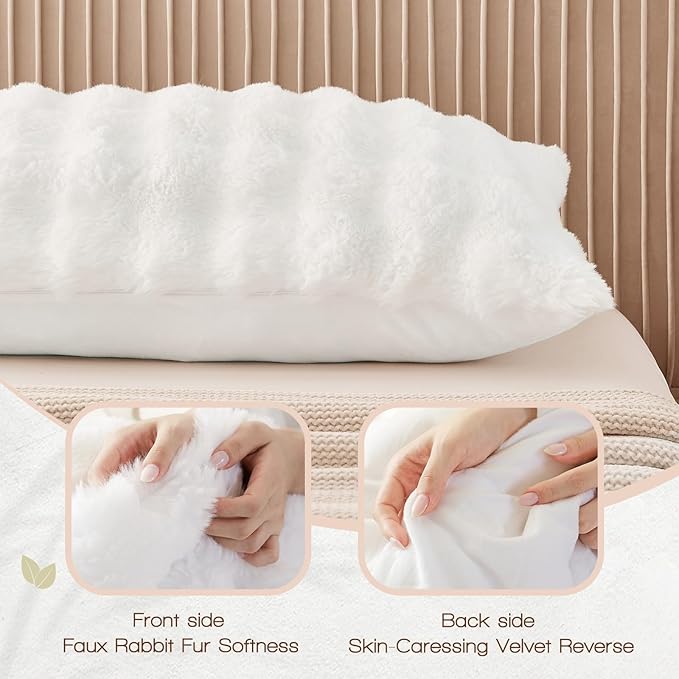 YZ HOME Faux Fur Fluffy Body Pillow for Adults - Firm Body Pillow Insert with Shredded Blue Memory Foam, Adjustable Height, Soft Support for Side Sleeping, Pregnant Women, Washable, 20x54 Inch (White)