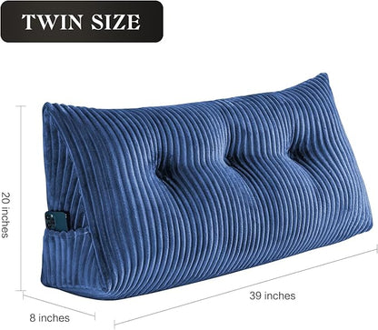 SLIGUY Large Headboard Pillow, Headboard Wedge Pillow Bed Rest Reading Pillow Bolster Triangular for Sitting in Bed-Backrest Positioning Support Long Pillow for Daybed (Twin: 40x8x20 Inches,Blue)
