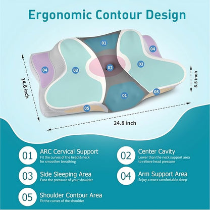 Cervical Pillow for Neck Pain Relief - Ergonomic Pillow for Sleeping Side Sleeper Pillow for Adults, Contour Neck Pillow Cooling Memory Foam Pillows, Orthopedic Bed Pillow for Back Stomach Sleepers