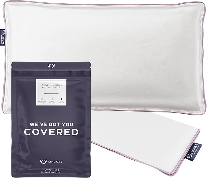 Lincove 100% Cotton Sateen Pillow Protector Cover - Zipper Pillow Cover - 500 Thread Count Luxury Cotton - Zippered Dust Pillow Protector Bed Pillow Case, King Size, 20”x36” – 2 Pack