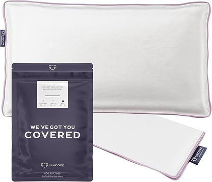 Lincove 100% Cotton Sateen Pillow Protector Cover - Zipper Pillow Cover - 500 Thread Count Luxury Cotton - Zippered Dust Pillow Protector Bed Pillow Case, King Size, 20”x36” – 2 Pack