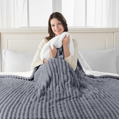 SEALY Electric Blanket Queen Size, Soft Ribbed Flannel to Sherpa Reversible Heated Blanket with Dual Control 10 Heat Settings & 1 to 12 Hours Auto-Off 84"x90" Machine Washable, Light Grey
