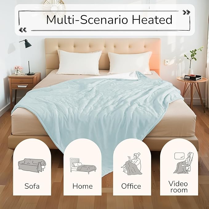 Electric Heated Blanket King Size 90"x100" - Dual-Sided with Microplush & Sherpa Fabric, 4 Heat Settings & 10 Hours Auto Off, Dual Controller, Machine Washable - Light Green