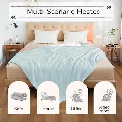Electric Heated Blanket Queen Size 84"x90" - Dual-Sided with Microplush & Sherpa Fabric, 4 Heat Settings & 10 Hours Auto Off, Dual Controller, Machine Washable - Spring Green
