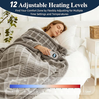 Heated Blanket Electric Full Blankey, 72"x84" Heating Blanket Waffle with 12 Heat Levels, Fast Heating Blanket with 1-12 Timer, Overheat Protection with ETL & FCC for Bed Home (Light Gray