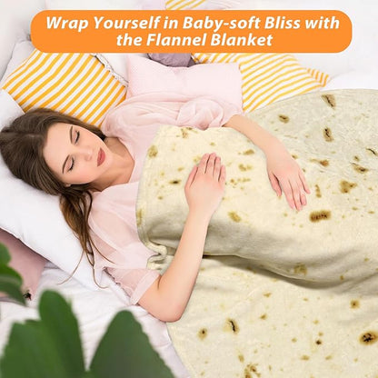 HDFK Tortilla Blanket Adult Size 71 inches for Kids Beige Yellow Double Sided Throw Taco Realistic Food Blankets Lightweight Flannel Fleece White Elephant Funny Gifts for Women Cozy Soft Novelty Teens