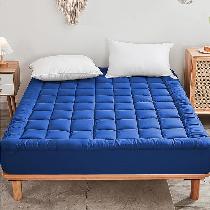Mattress Pad - Soft and Breathable Mattress Protector Cover - Pillow Topper with Stretches to 18” Deep Pocket Fits Up to 8”-21” Cooling Bed Topper (Blue, King)