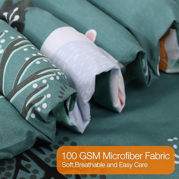 JSD Green Forest Animals Kids Comforter Set Full Size, 3 Piece Woodland Printed Microfiber Bedding Set, Machine Washable