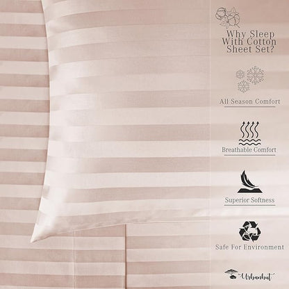 URBANHUT 1000 Thread Count Damask Striped King Size Egyptian Cotton Sheets, Long Staple Soft & Breathable, 4 Pc Bed Sheet Sets, Luxury Hotel Sateen Sheets Fits 16" Deep Pocket - Blush Pink