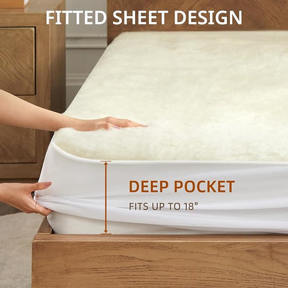 Bwarm Multi-Zone Heated Mattress Pad King Wool Electic Mattress Pad, Touchscreen Bed Warmer with 9 Heat Settings, 1-12 Hours Auto Off Memory Deep Pocket,Machine Wash White King 78" x 80"