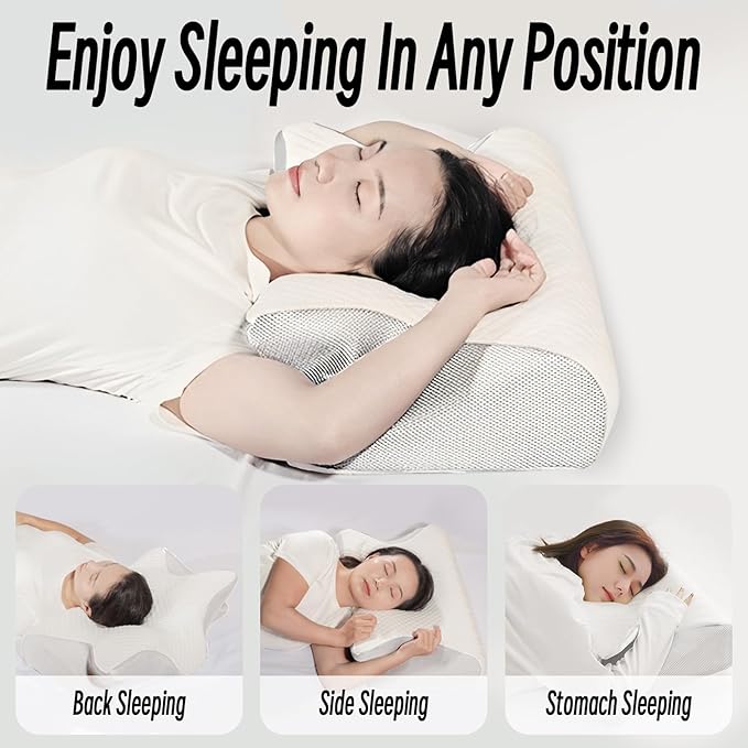 Cervical Pillow for Neck Pain Relief, Ergonomic Contour Orthopedic Pillow for Sleeping Shoulder Pain & Support, Cozy Memory Foam Neck Pillow with Pillowcase for Side Back Stomach Sleeper(White)