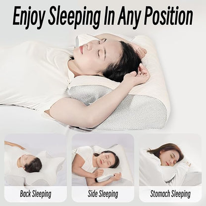 Cervical Pillow for Neck Pain Relief, Ergonomic Contour Orthopedic Pillow for Sleeping Shoulder Pain & Support, Cozy Memory Foam Neck Pillow with Pillowcase for Side Back Stomach Sleeper(White)