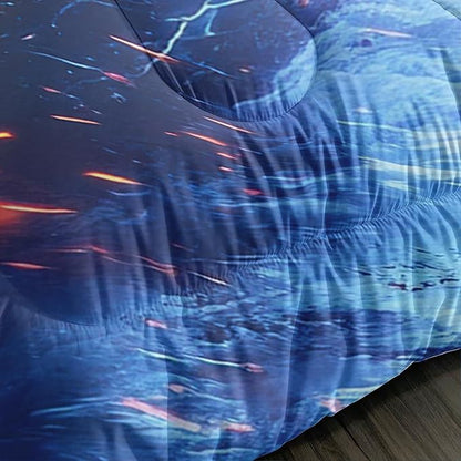 Soccer Print Comforter 3Pcs Full Ball Sport Football Bedding Set for Kid Teen Girl Boy Adult Sports Games Soccer Blue Lightning Thunderstorm Quilt Room Decor with 1 Comforter and 2 Pillowcases