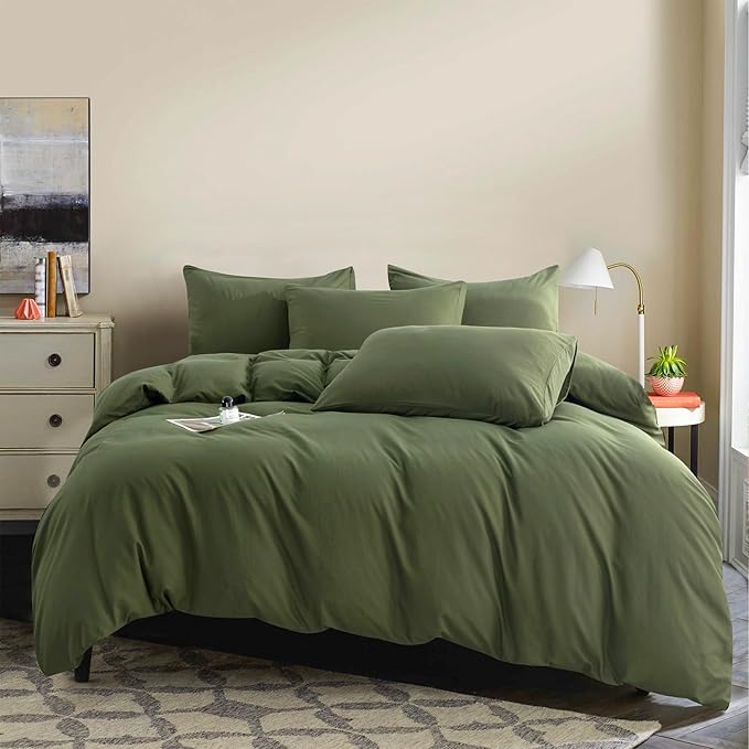 Jane yre Green Duvet Cover King 100% Brushed Microfiber 3 Pieces Duvet Cover King Green 1 Duvet Cover +2 Pillowcases with Zipper Closure Luxury Soft Breathable Comfy