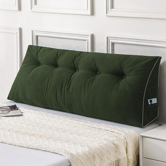 Sasttie Headboard Pillow Full, Wedge Pillow Headboard for Sitting Up in Bed, Back-Rest Support Triangular Cushion for Reading - Features Removable Washable Cover, Olive Green