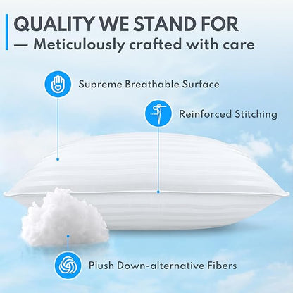 Bed Pillows King Size Set of 2 - Premium Down Alternative Cooling Pillows for Side, Back, and Stomach Sleepers Hotel Quality Fluffy Soft Microfiber Fill Breathable Skin-Friendly
