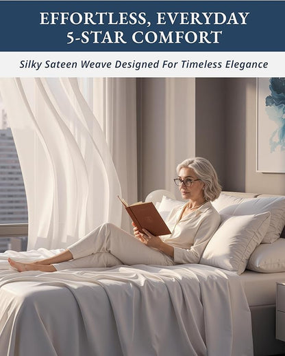 LANE LINEN 100% Egyptian Cotton Full Size Bed Sheets, Soft & Comfy Luxury Hotel Style Thick Full Size Sheets, Fully Elasticized Reinforsed Seams No Pill Natural Cooling - White Sheets