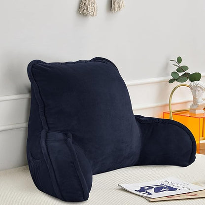 Home Soft Things Super Soft Bedrest Reading Pillow, Lounger Backrest Pillow for Sitting in Bed with Arms Pockets, 20" x 18" x 17", Navy
