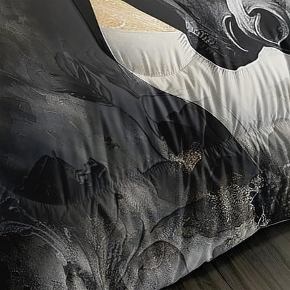 Black White Horses Comforter Set King Size,Golden Ink Painting Flora Bedding Set for Kids and Adults Bedroom Horse Decor,Wild Animal Theme Art Aesthetics Comforter Set with 2 Pillowcases.