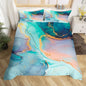 Castle Fairy Green Marble Comforter Cover,Emerald Gem Style Marbling Duvet Cover for Girls Teens Decorative Room,Luxury Golden Ripple Quilt Cover with 2 Pillowcases, Full Size