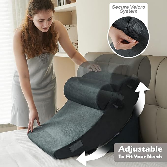 Ganaver 4Pcs Wedge Pillow for Sleeping, Orthopedic Bed Wedge Pillows for After Surgery, Foam Triangle Sit Up Pillow Wedge for Back, Neck, Shoulder Support, Leg Elevation, Acid Reflux, Gerd, Snoring