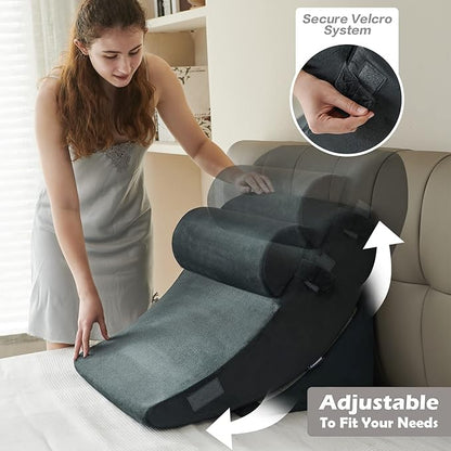 Ganaver 4Pcs Wedge Pillow for Sleeping, Orthopedic Bed Wedge Pillows for After Surgery, Foam Triangle Sit Up Pillow Wedge for Back, Neck, Shoulder Support, Leg Elevation, Acid Reflux, Gerd, Snoring