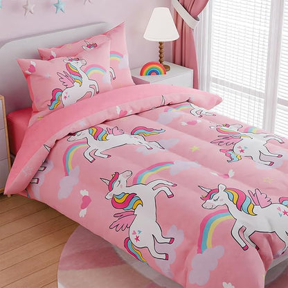 SANDJEST Unicorns Bedding Full Set for Girls Kids Children, Ultra Soft Microfiber Comforter Set with 4-Pieces, Comforters Bed Sets Bedroom Decor