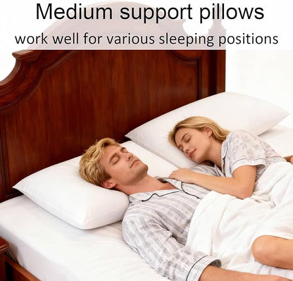 Bed Pillows Standard Size Set of 2 Medium Support Pillow for Stomach Side Back Sleeper Basic Soft Down Alternative White 20x26 inches