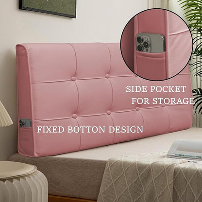 BCU Headboard Pillow Queen Size Upholstered Soft Tufted Headboard Backrest Pillow with Removable Cover for Adjustable Bed Back Support, Pink