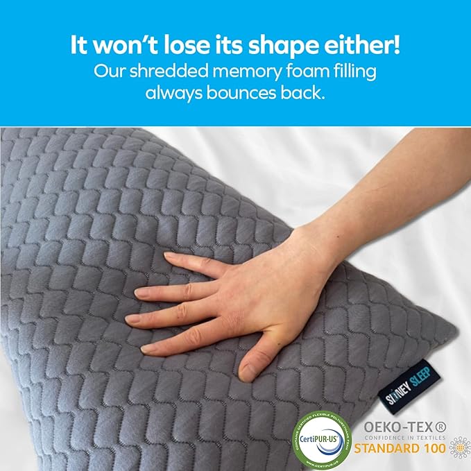 Sidney Sleep Pillow for Side and Back Sleepers - Comfort for Neck and Shoulder Pain - Adjustable and Customizable Shredded Memory Foam Filling - King Size - Additional Foam Fill Included (Grey)